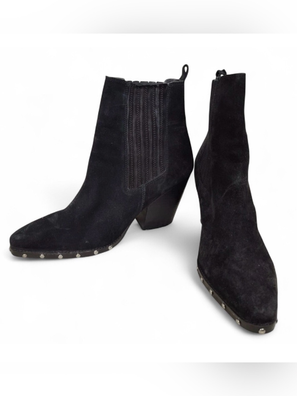 Asos Design Women Boots Size 7 Black Suede Pull On Studded Heeled Western Bootie